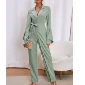 Lapel collar knot side jumpsuit
